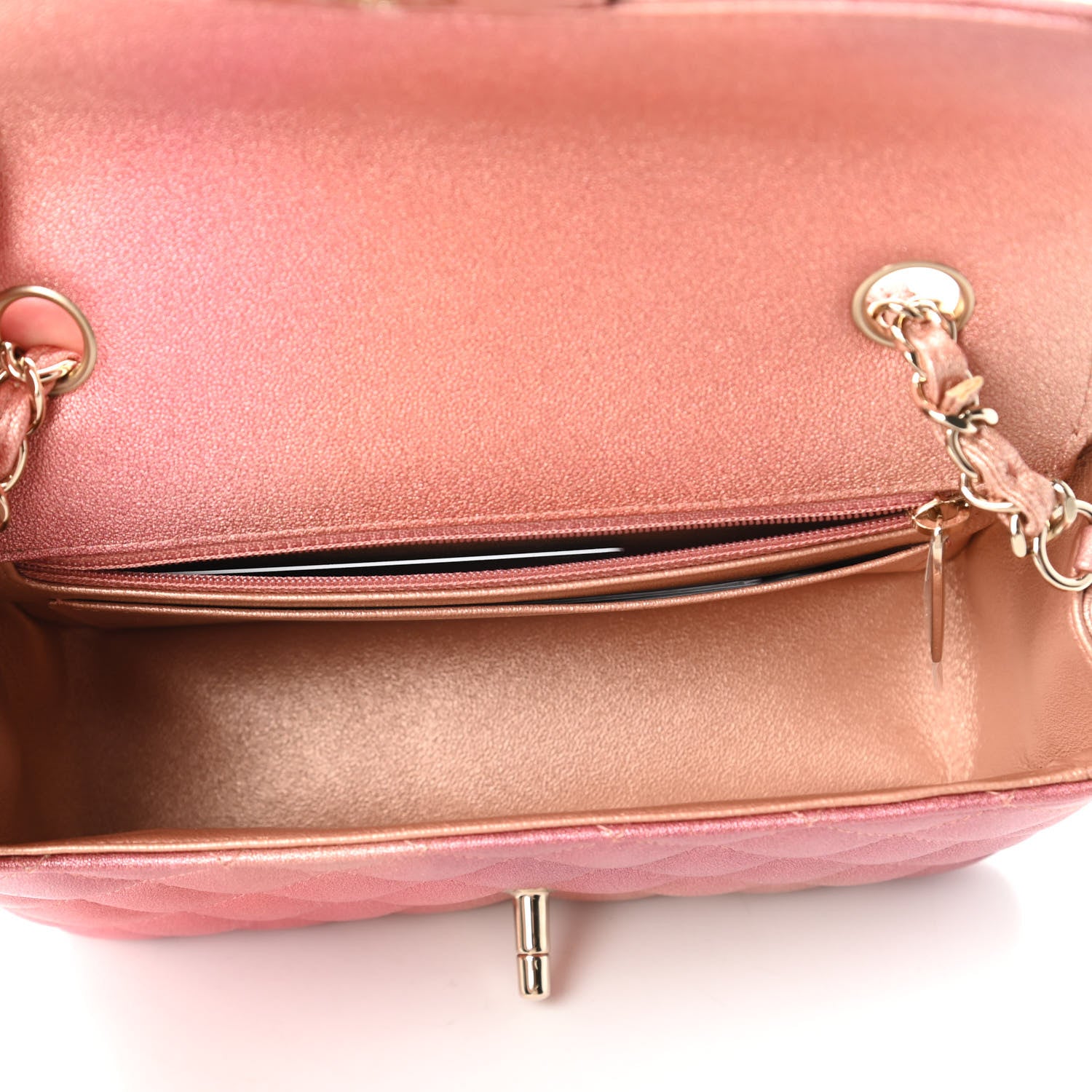 Chanel Metallic Lambskin Quilted Ombre Mini Rectangular Flap Pink 5 of 11