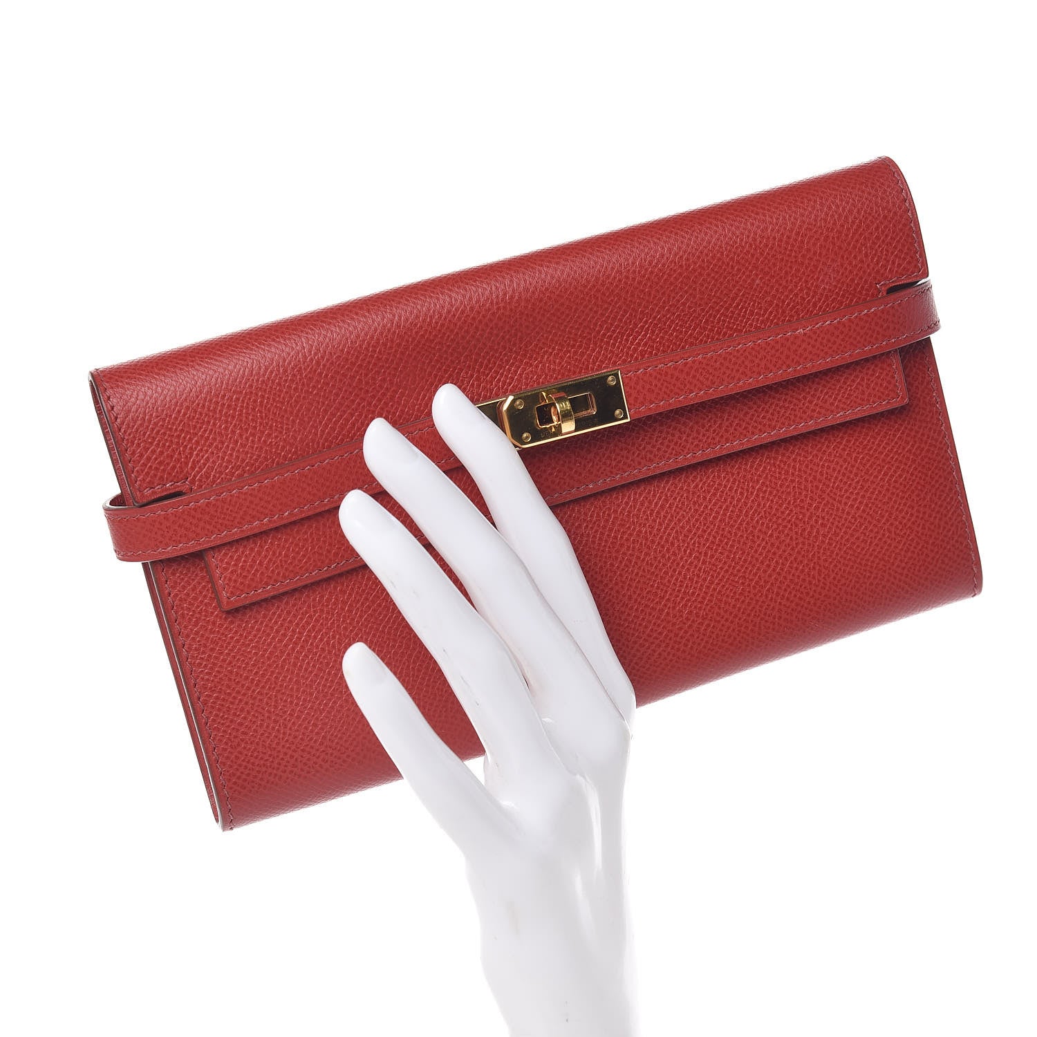 Hermes Epsom Kelly Longue Wallet Rouge Casaque 2 of 7