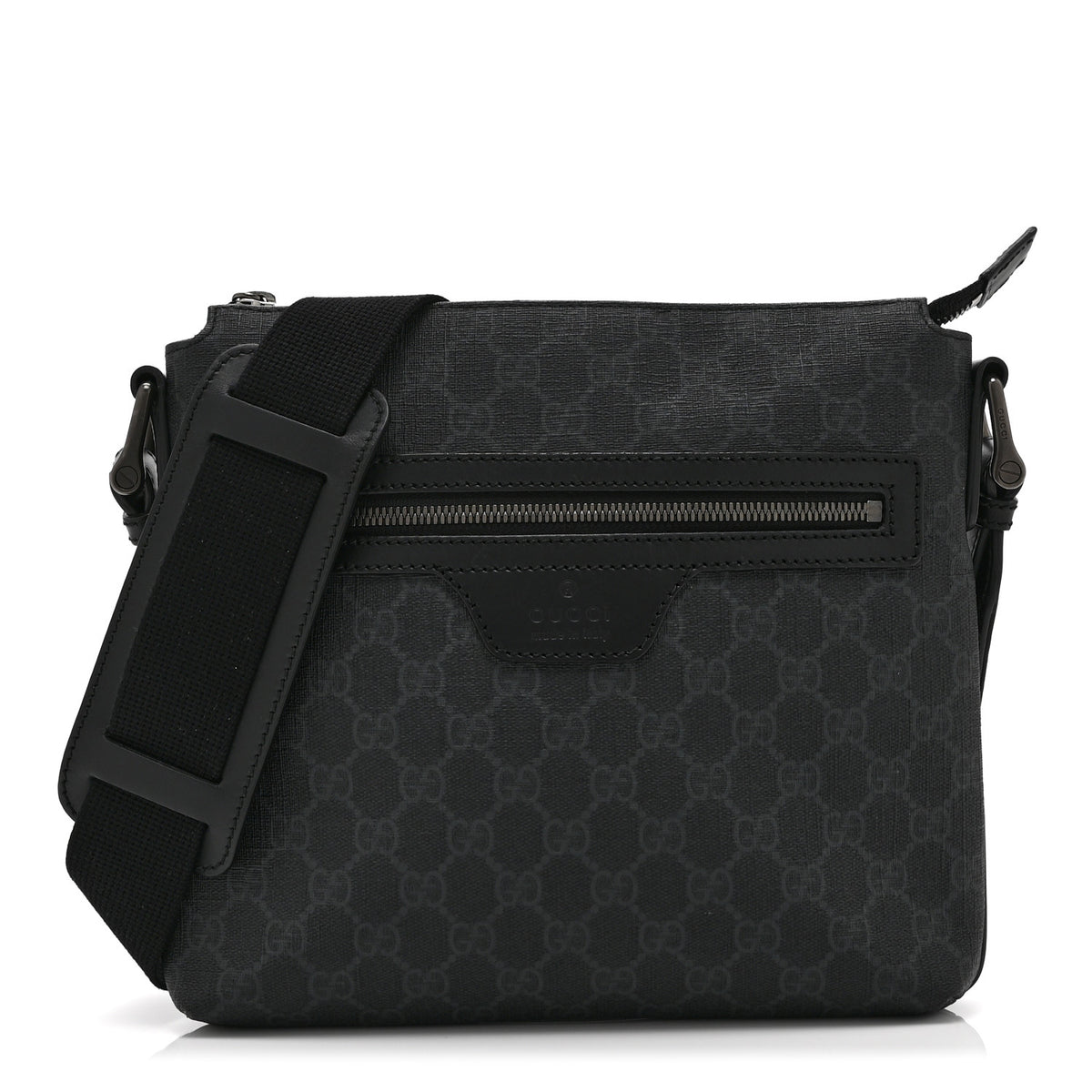 Gucci GG Supreme Monogram Flat Messenger Bag Black Grey 1 of 11