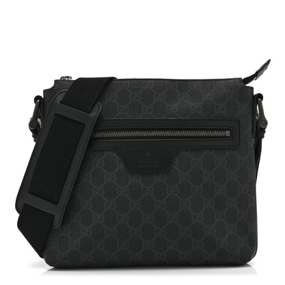 Gucci GG Supreme Monogram Flat Messenger Bag Black Grey 1 of 11