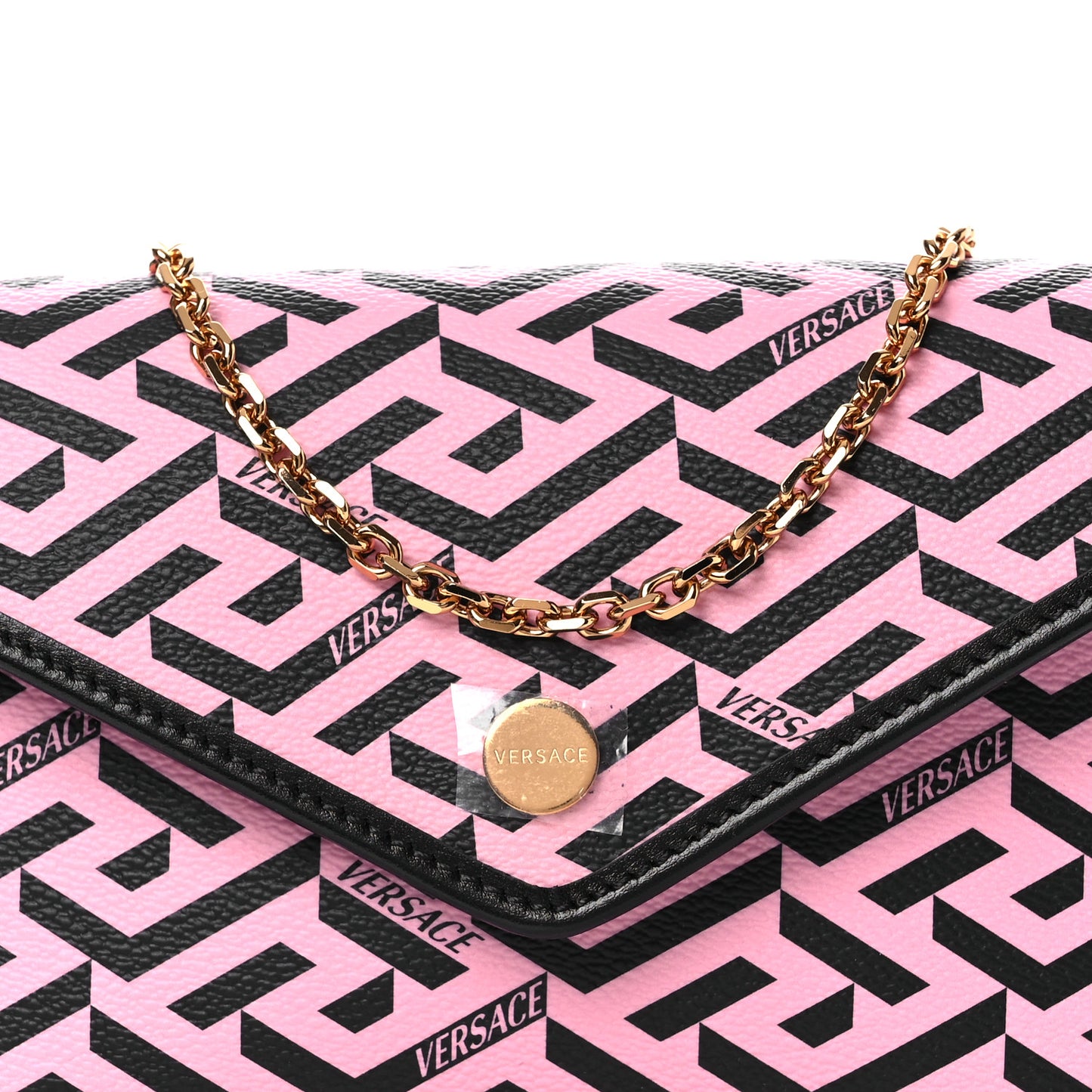 Coated Canvas La Greca Signature Wallet On Chain Black Pink
