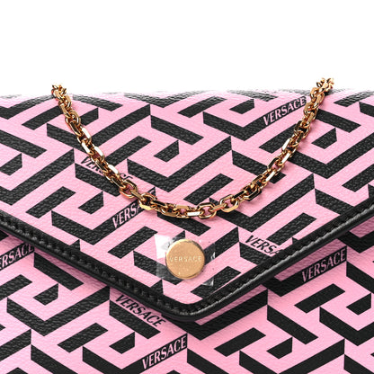 Versace Coated Canvas La Greca Signature Wallet On Chain Black Pink 7 of 12