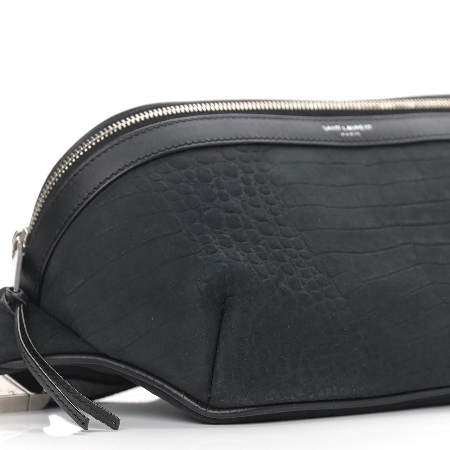 Saint Laurent Nubuck Crocodile Embossed Classic Belt Bag Black 8 of 9