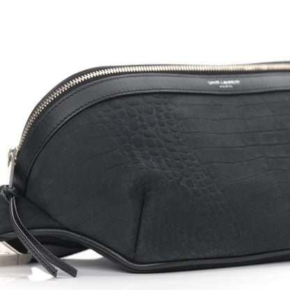 Saint Laurent Nubuck Crocodile Embossed Classic Belt Bag Black 8 of 9