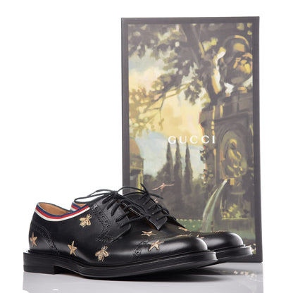 Gucci Calfskin Bee Star Embroidered Mens Captoe Derby Loafers 9 Black 11 of 11