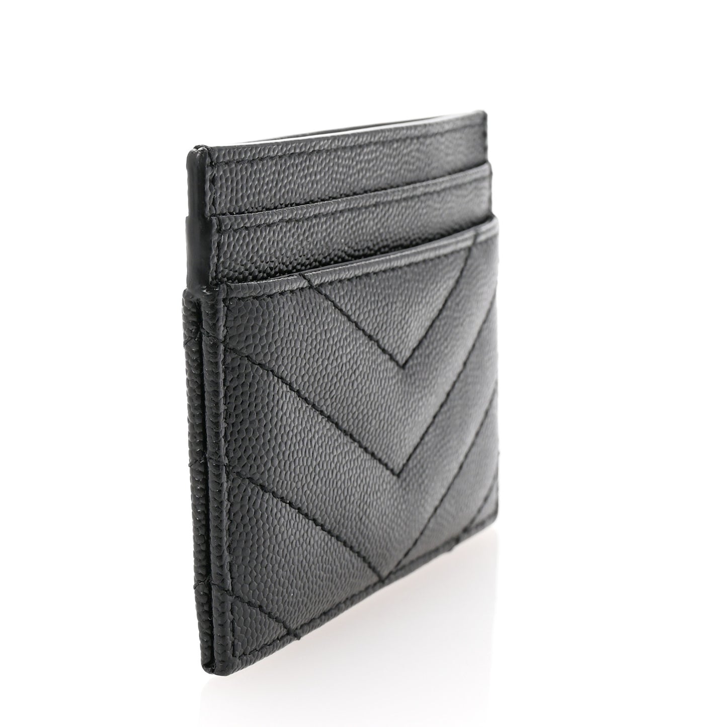 Grain De Poudre Matelasse Chevron Monogram Credit Card Case Black