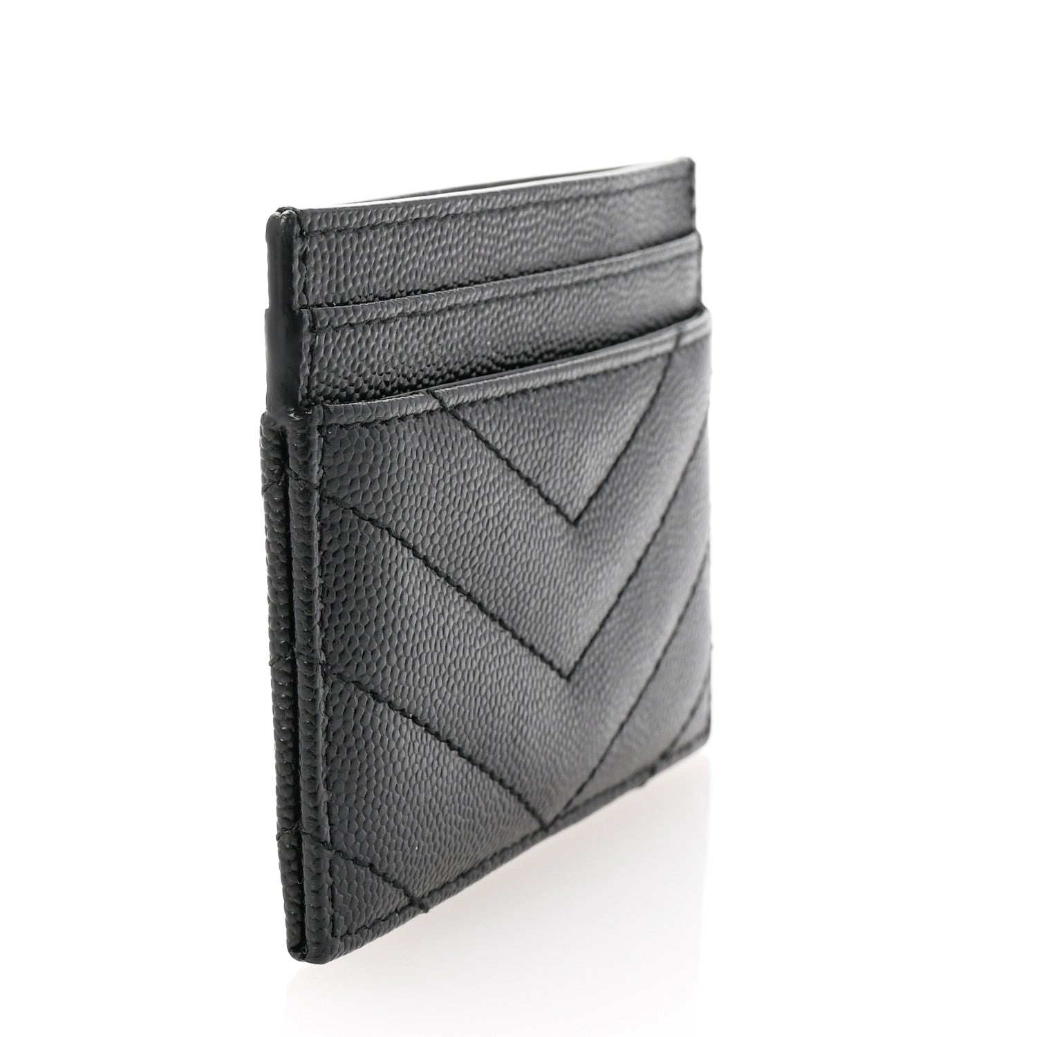 Saint Laurent Grain De Poudre Matelasse Chevron Monogram Credit Card Case Black 3 of 7