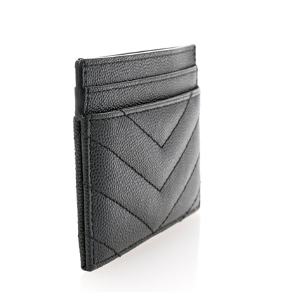 Saint Laurent Grain De Poudre Matelasse Chevron Monogram Credit Card Case Black 3 of 7