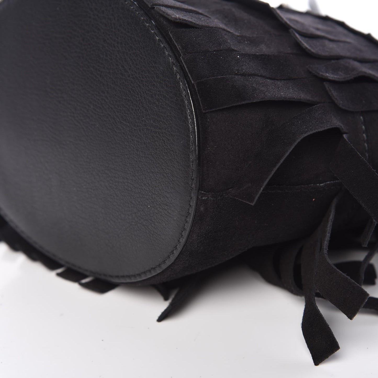 Suede Fringe Mini Bucket Bag Black