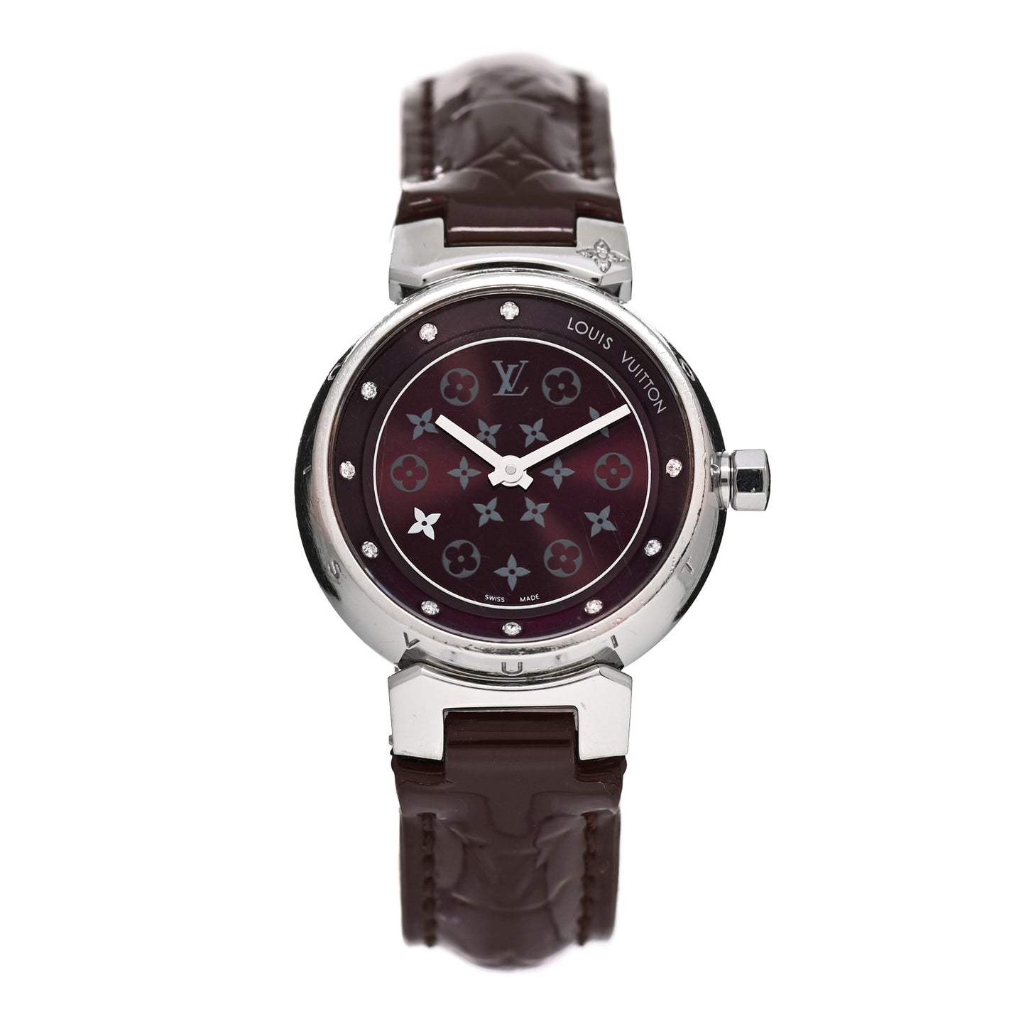 Stainless Steel Vernis Diamond 28mm Tambour Quartz Watch Amarante