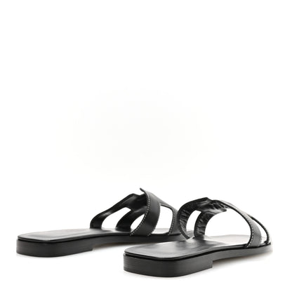 Hermes Box Calfskin Oran Sandals 37 Black 5 of 8
