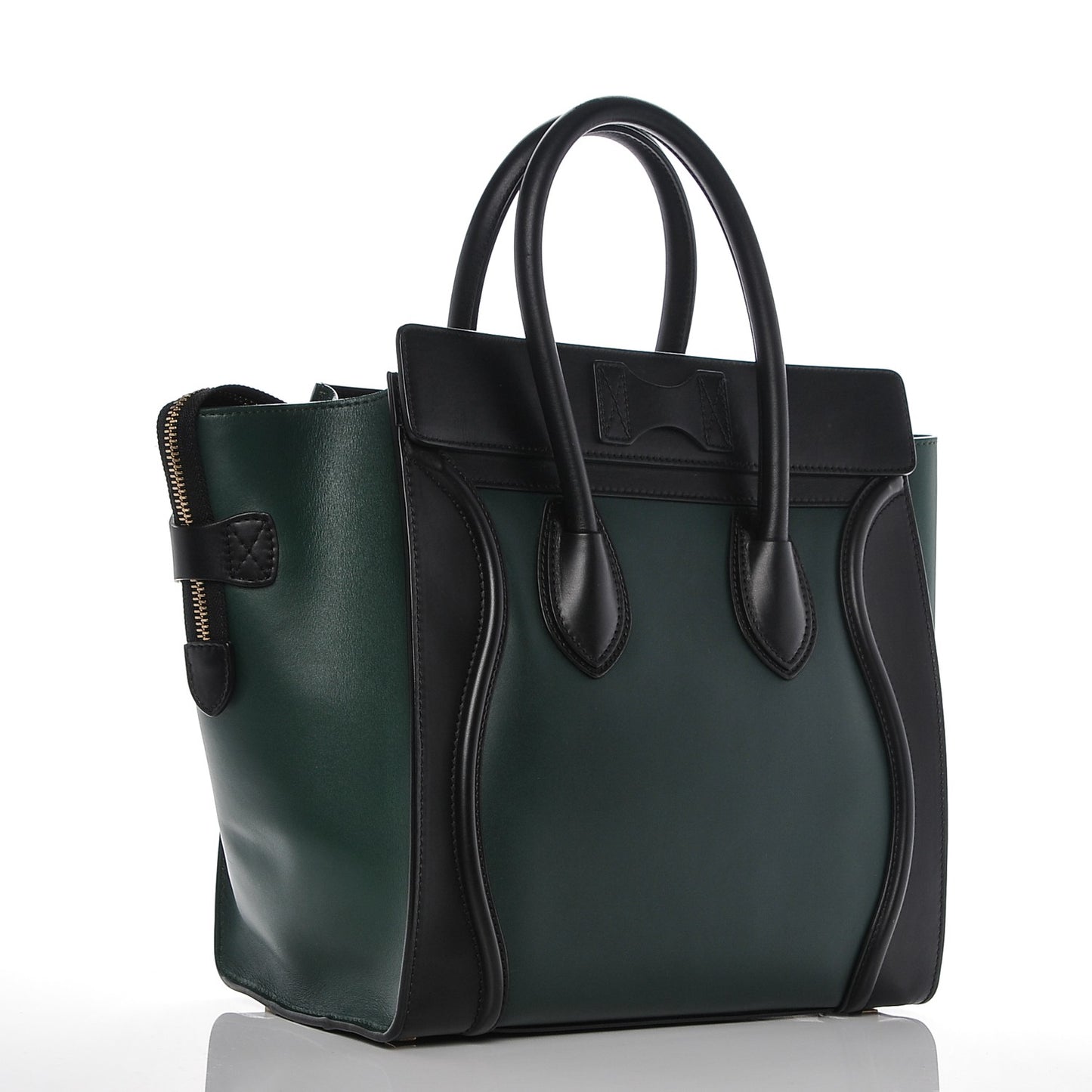 Satin Calfskin Mini Bi-Color Luggage Bottle Green Black