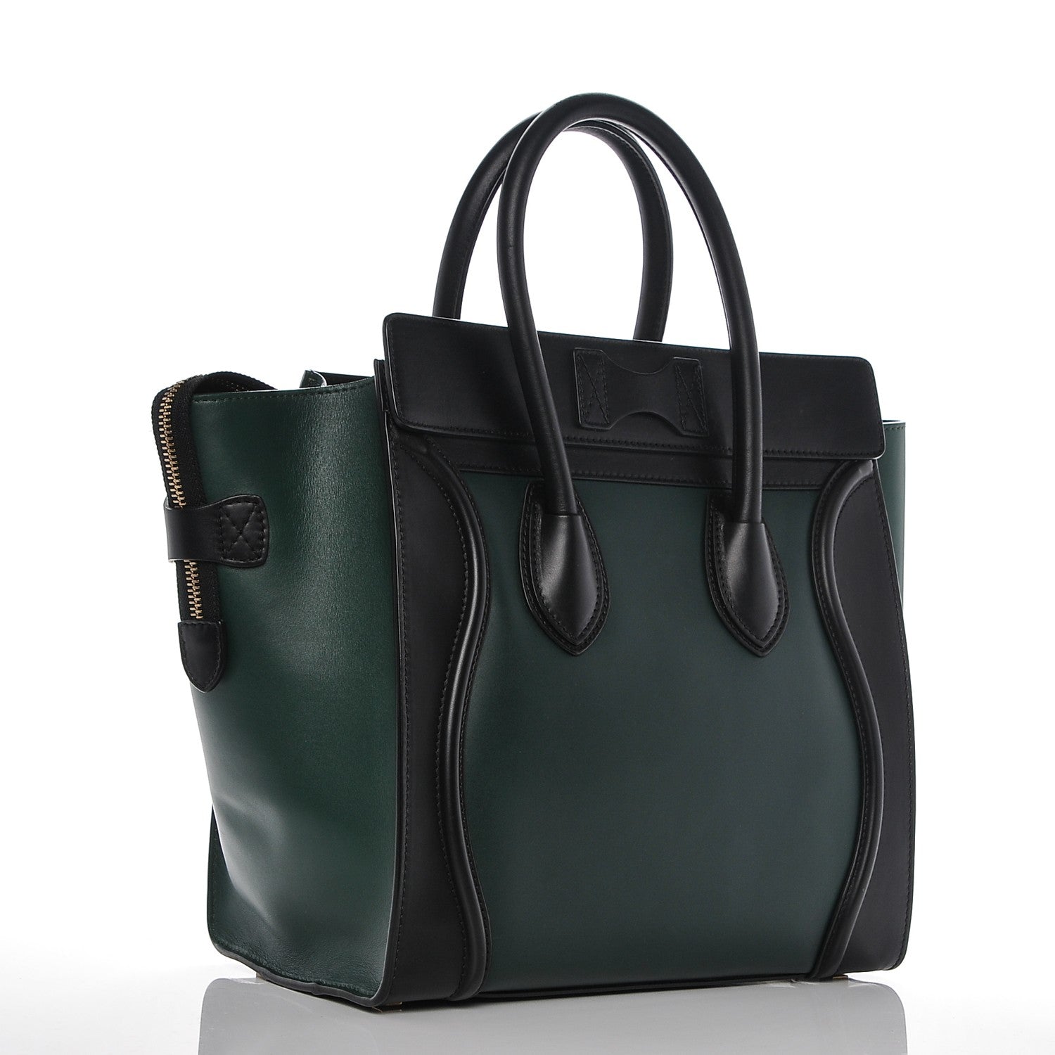 Celine Satin Calfskin Mini Bi-Color Luggage Bottle Green Black 3 of 7