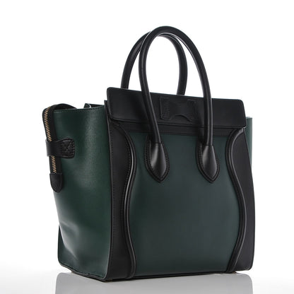 Celine Satin Calfskin Mini Bi-Color Luggage Bottle Green Black 3 of 7