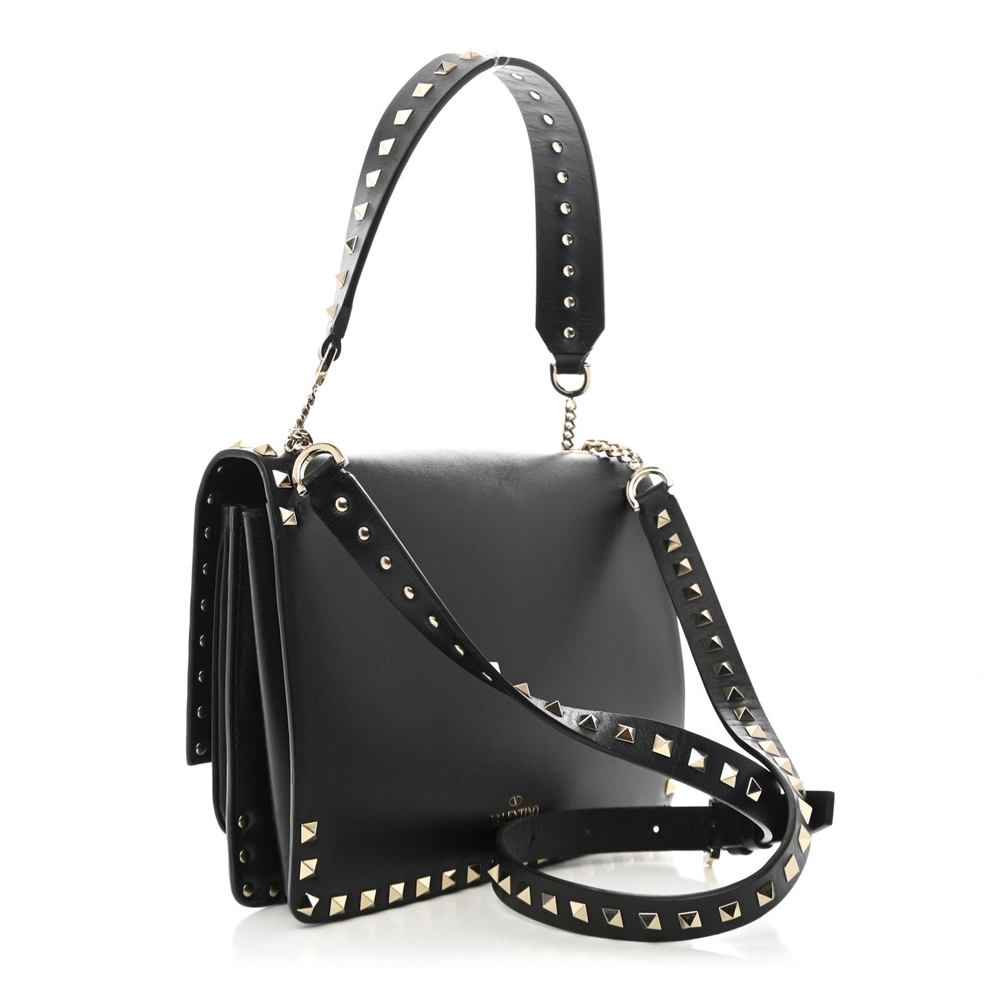 Vitello Rockstud Top Handle Shoulder Bag Black