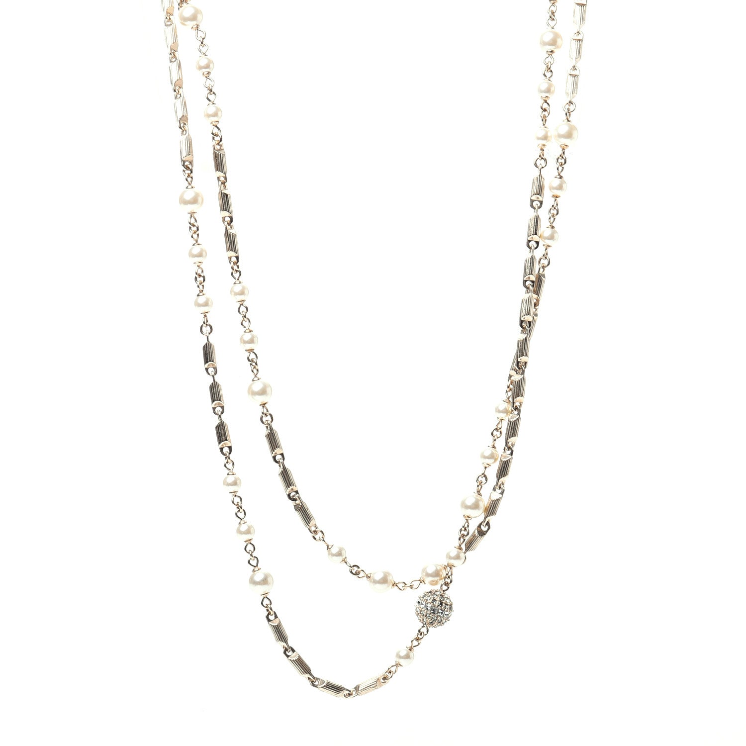 Chanel Pearl Crystal CC Multi Strand Long Necklace Gold 1 of 6
