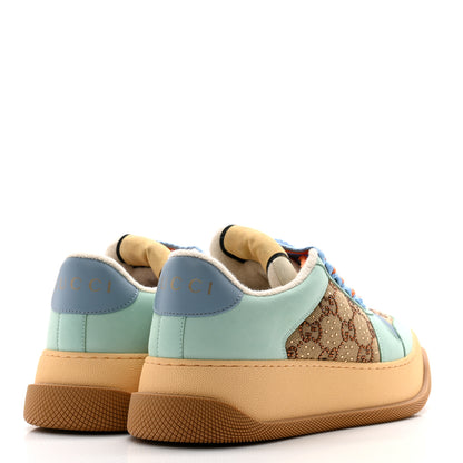 Gucci New Canvas GG Monogram Women's Screener 50mm Sneakers 37.5 Beige Blue Orange 4 of 10