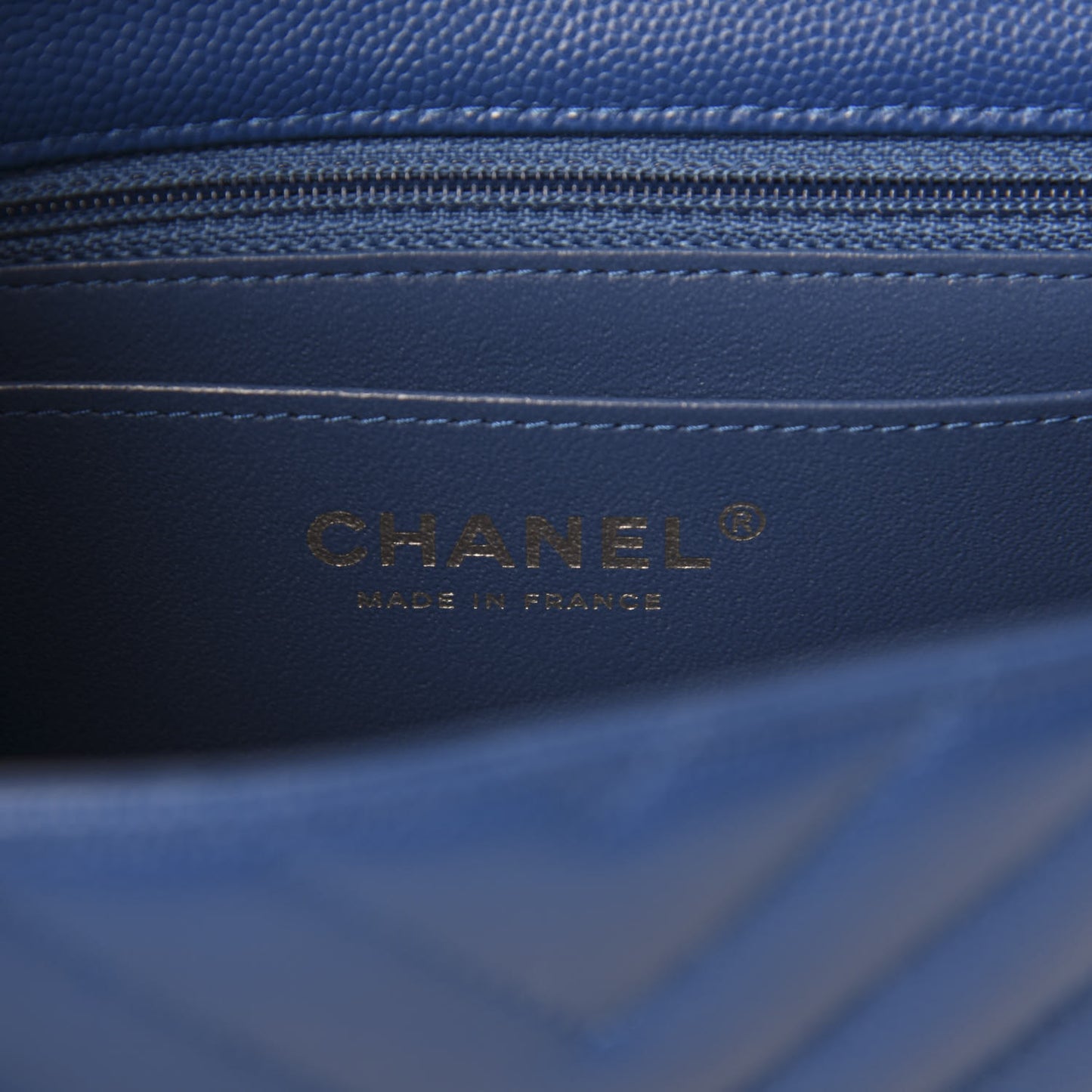 Caviar Chevron Quilted Mini Rectangular Flap Blue