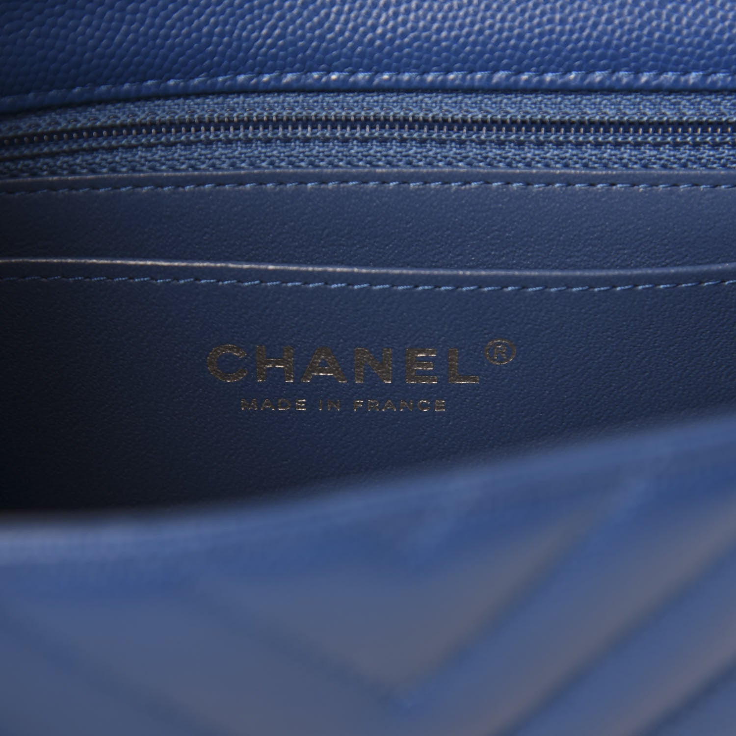 Chanel Caviar Chevron Quilted Mini Rectangular Flap Blue 8 of 11