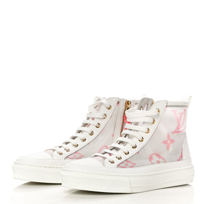 Louis Vuitton Technical Fabric Calfskin Monogram Giant Printed Stellar Sneaker Boots 38 Pink 3 of 15