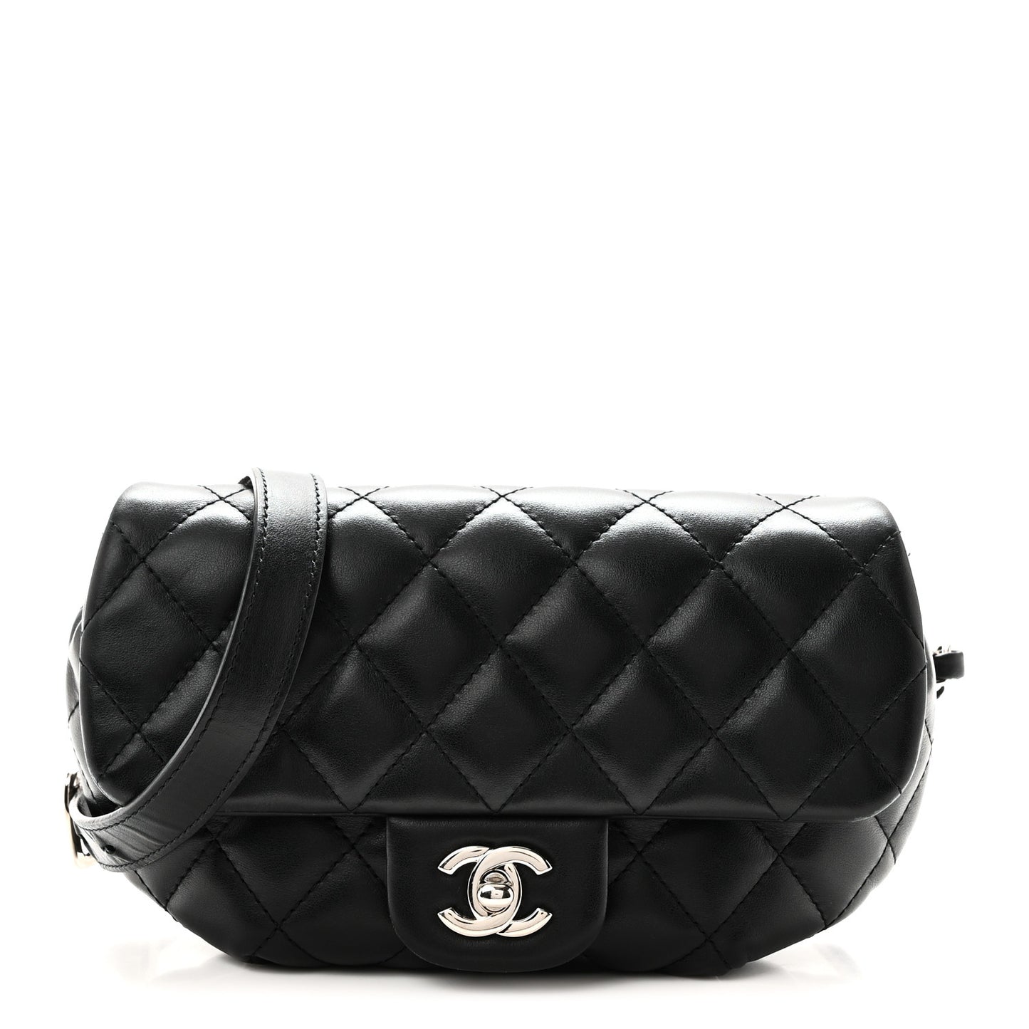 Calfskin Quilted CC Uniform Flap Belt Bag Black