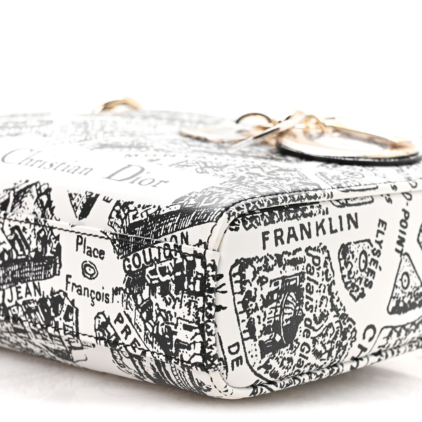 Calfskin Plan De Paris Printed Medium Lady D-Joy White Black