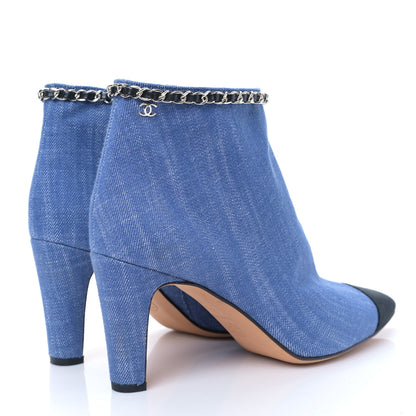 Chanel Denim Grosgrain Cap Toe Short Boots 38.5 Blue 4 of 8