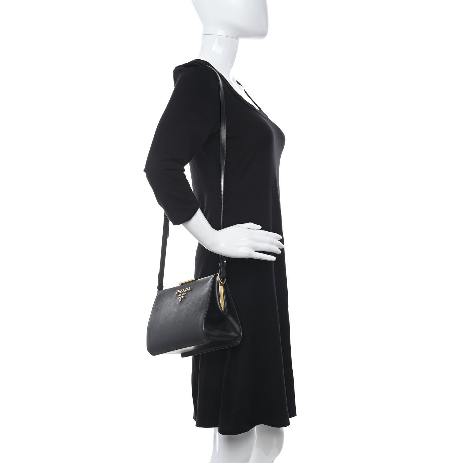 Prada Saffiano City Calfskin Light Frame Bag Black 2 of 8