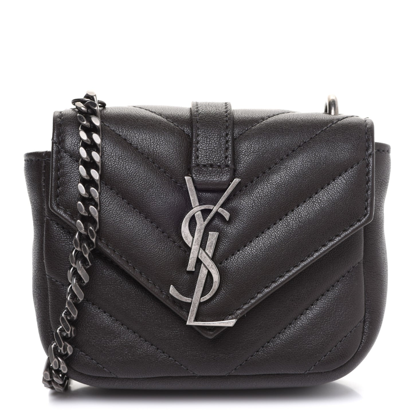 Sheepskin Matelasse Chevron Monogram Mini College Bag Dark Anthracite