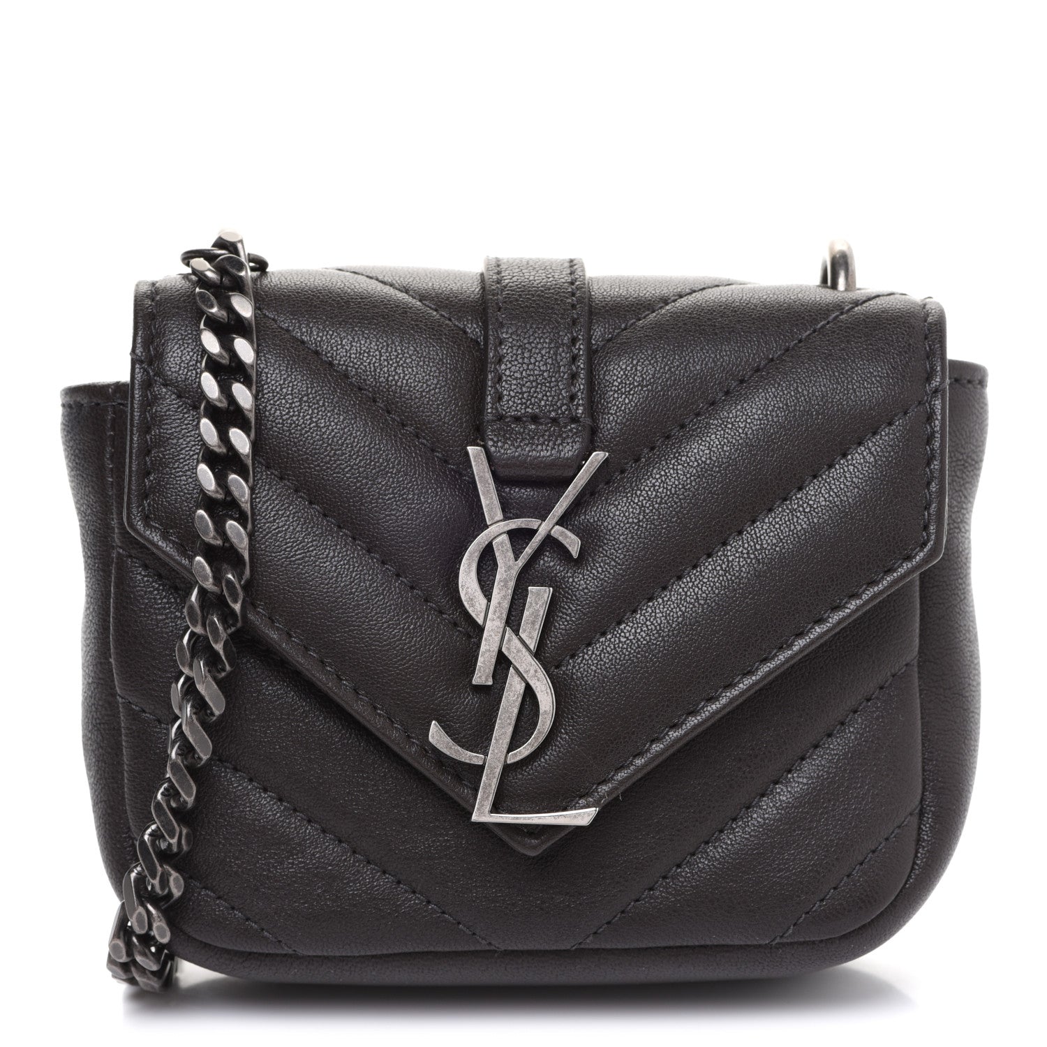 Saint Laurent Sheepskin Matelasse Chevron Monogram Mini College Bag Dark Anthracite 1 of 8