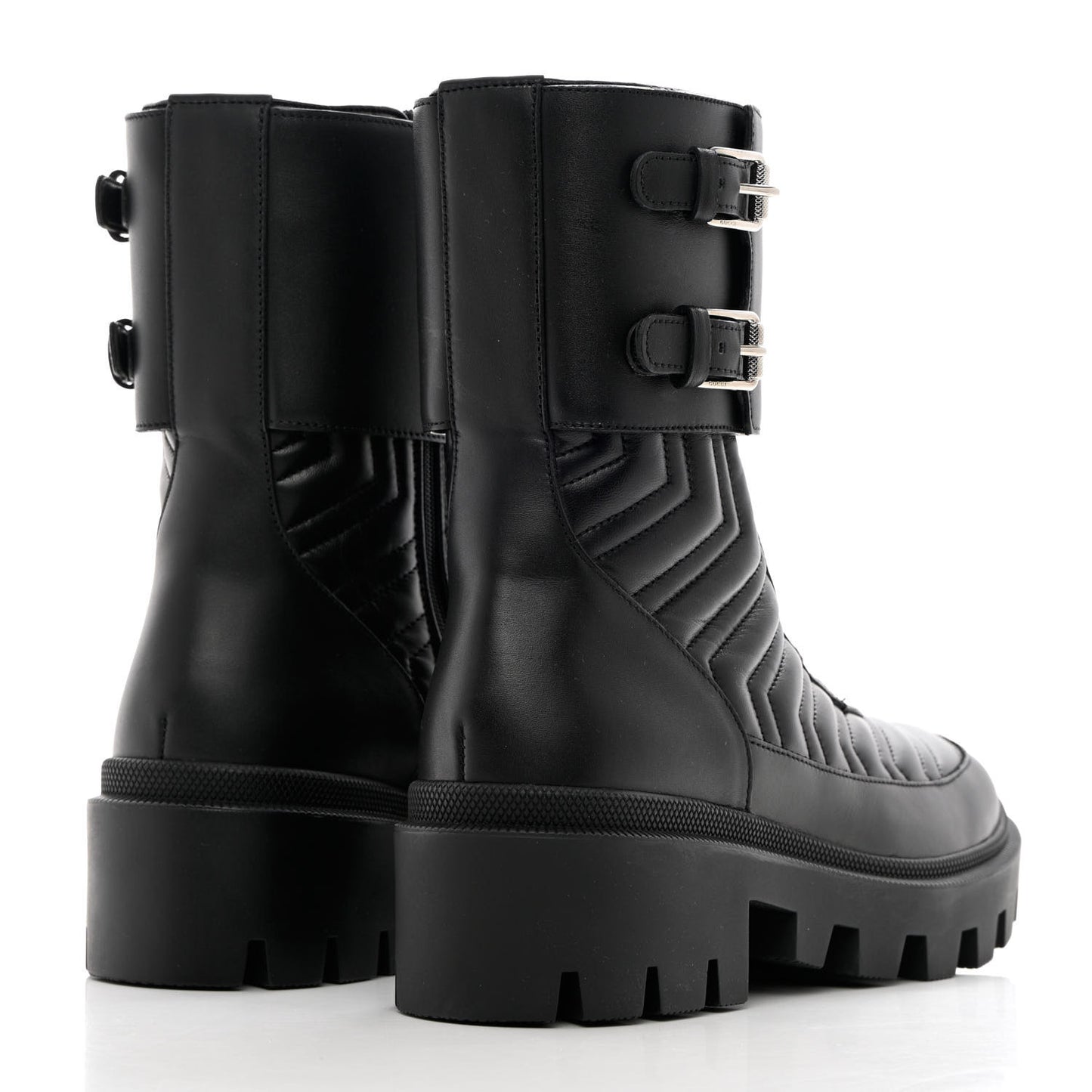 Nappa Frances GG Matelasse Platform Combat Boots 38.5 Black