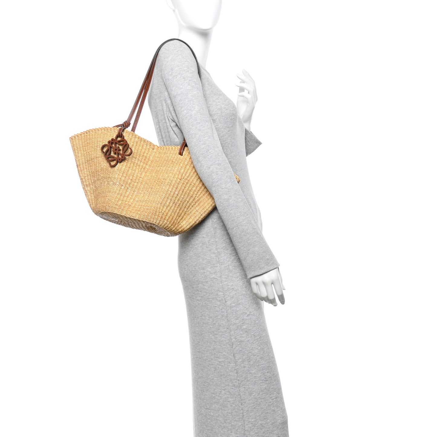 Calfskin Raffia Paulas Ibiza Small Basket Tote Bag Natural Pecan