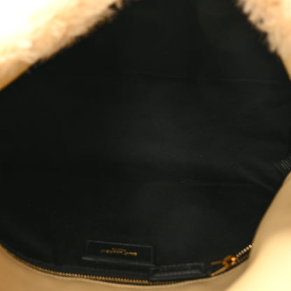 Saint Laurent Shearling Quilted Small Loulou Monogram Chain Satchel Natural Beige 5 of 11