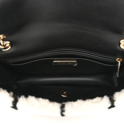 Chanel Shearling Lambskin Large Fluffy Tartan Single Flap White Black 5 of 10