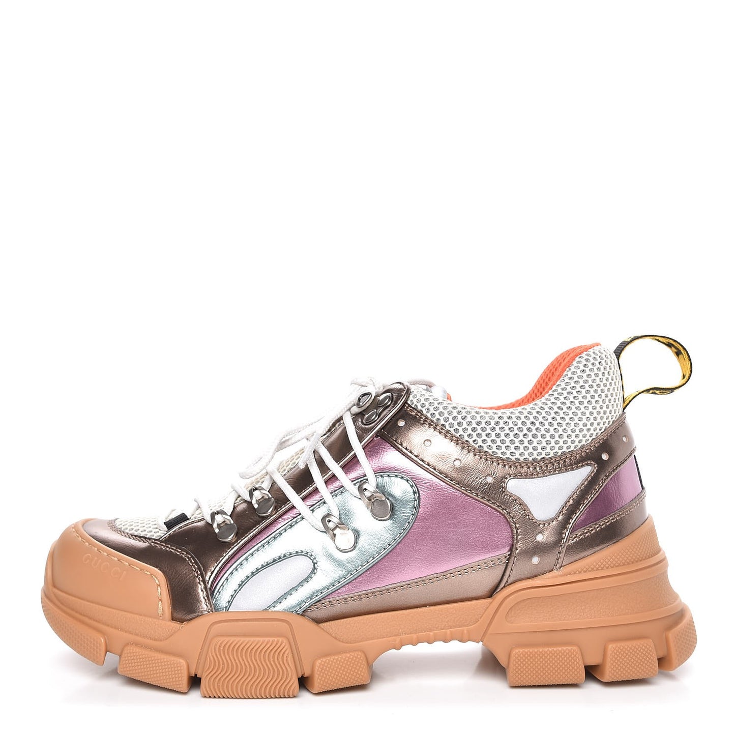 X SEGA Metallic Calfskin Mesh Womens Flashtrek Sneakers 40 Rame Mystic White Lago