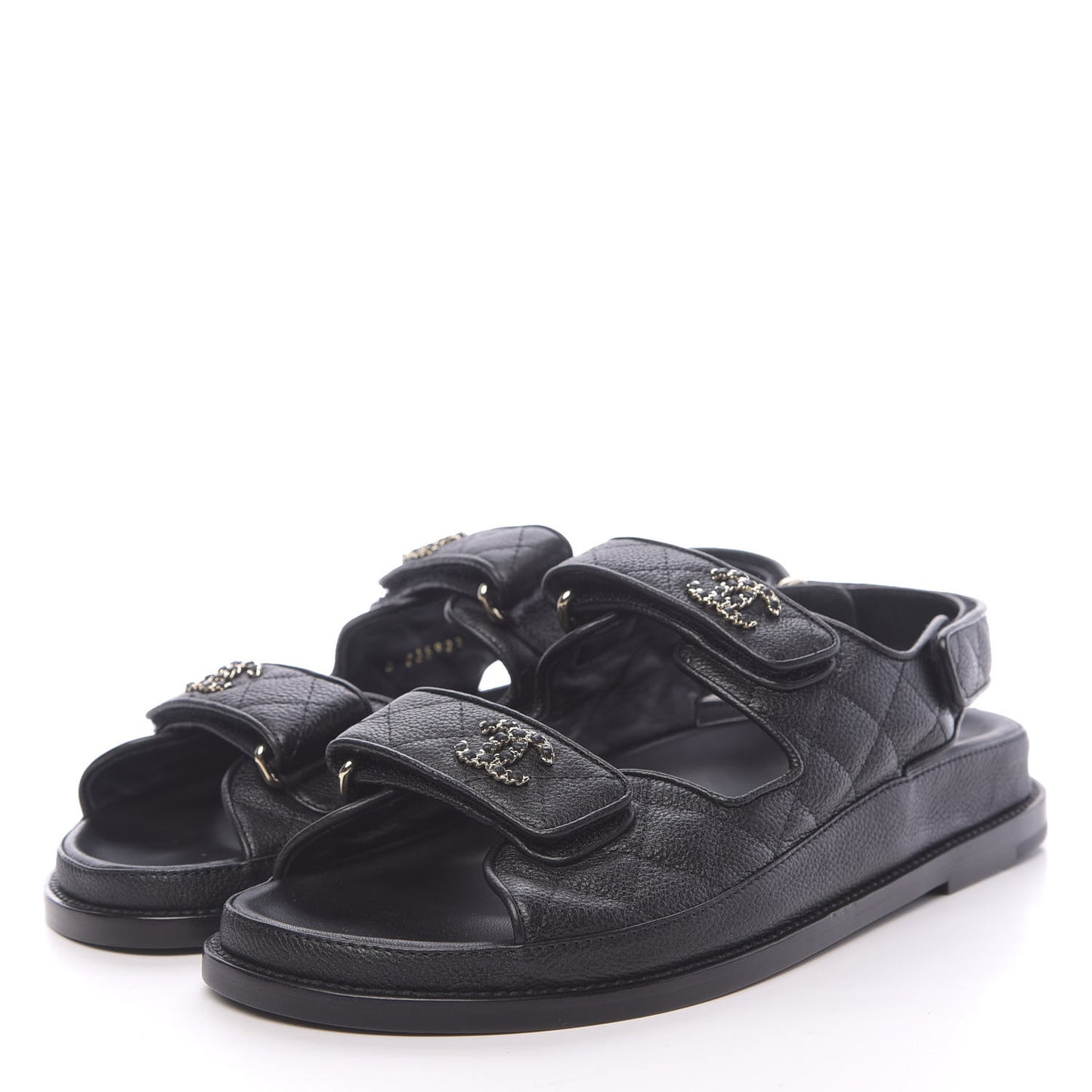 Grained Calfskin Velcro Dad Sandals 38.5 Black