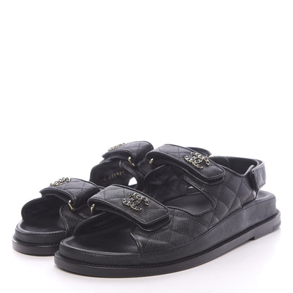 Chanel Grained Calfskin Velcro Dad Sandals 38.5 Black 3 of 8