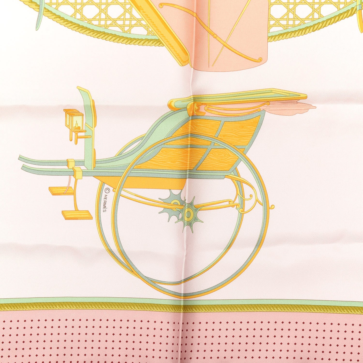 Hermes Silk Les Voitures A Transformation Scarf 90 Rose Pale Vert Jade Saumon 3 of 4