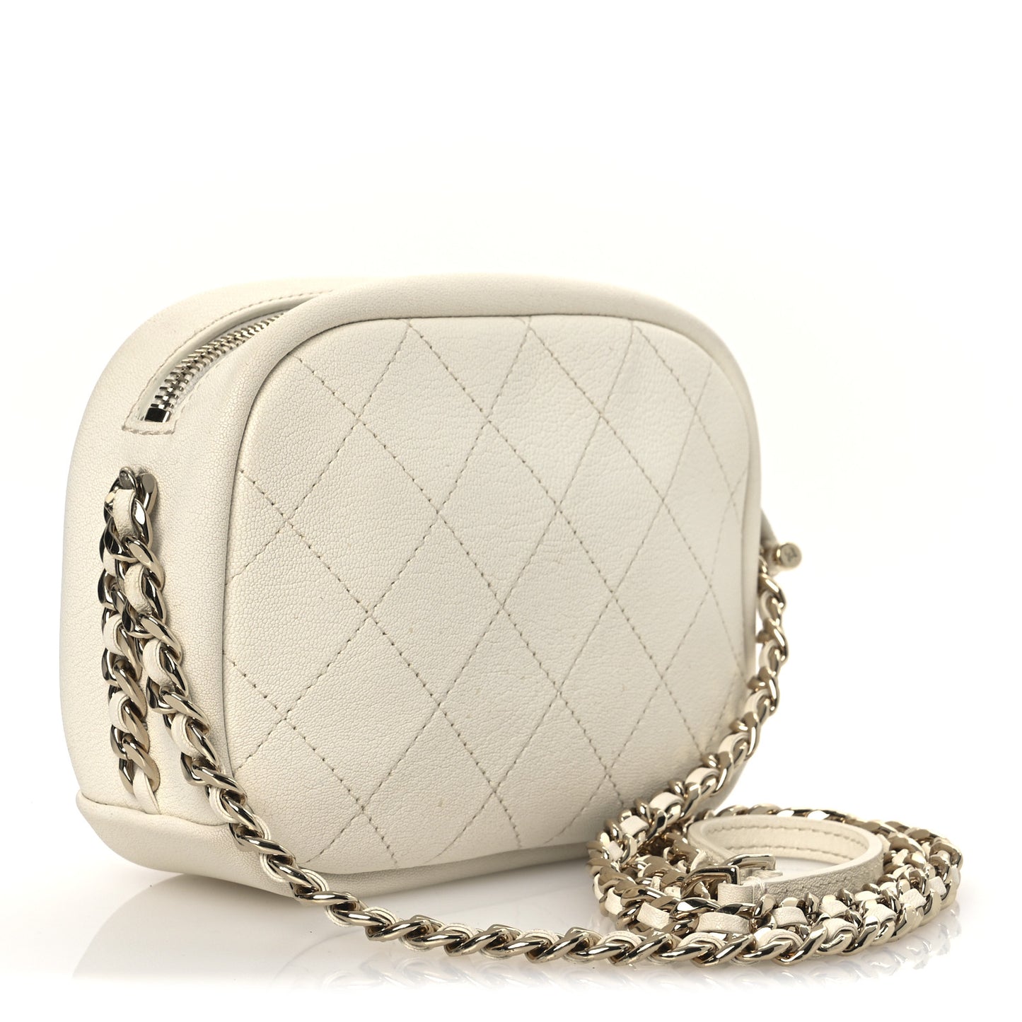 Goatskin Quilted Small Casual Trip Camera Case White