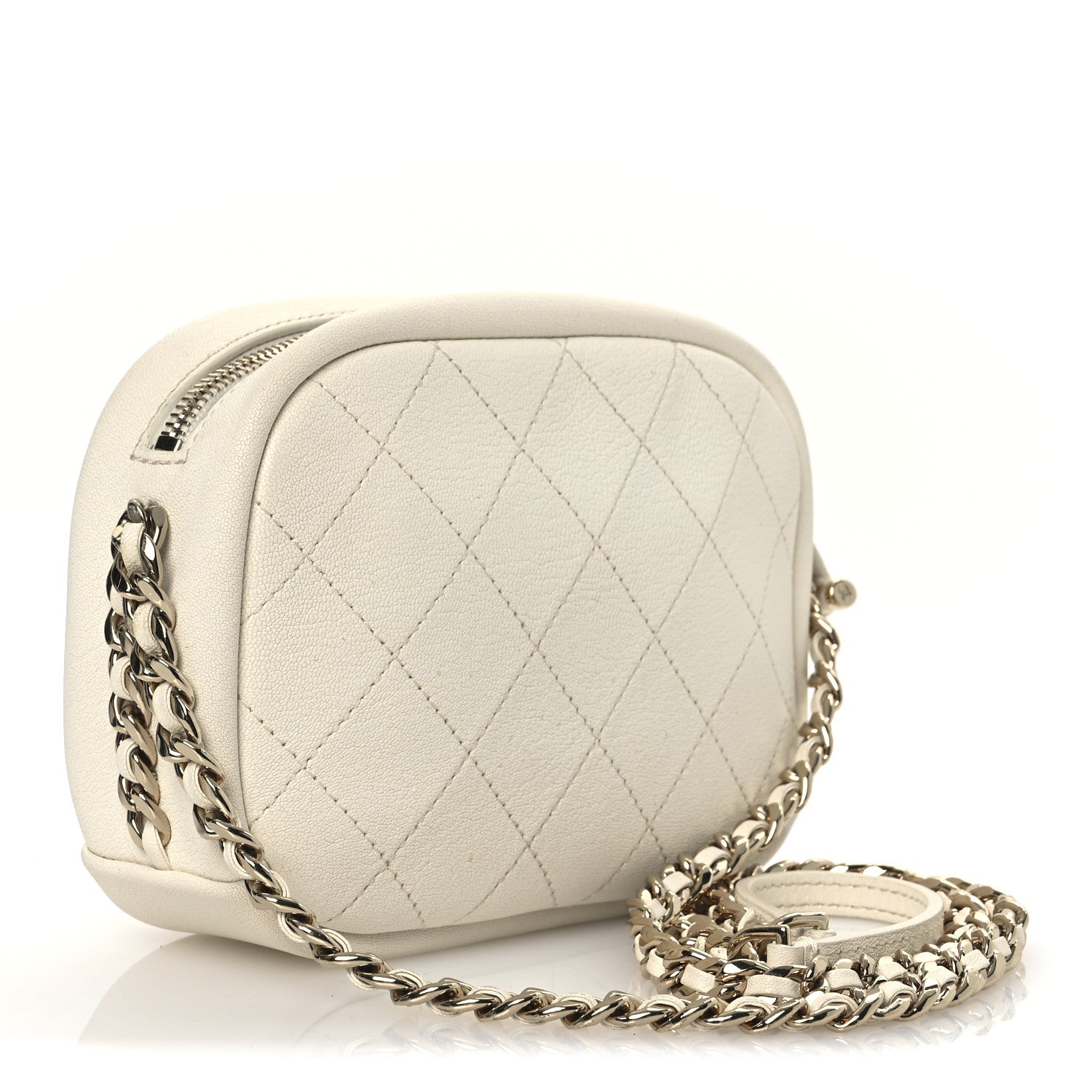 Chanel Goatskin Quilted Small Casual Trip Camera Case White 3 of 12