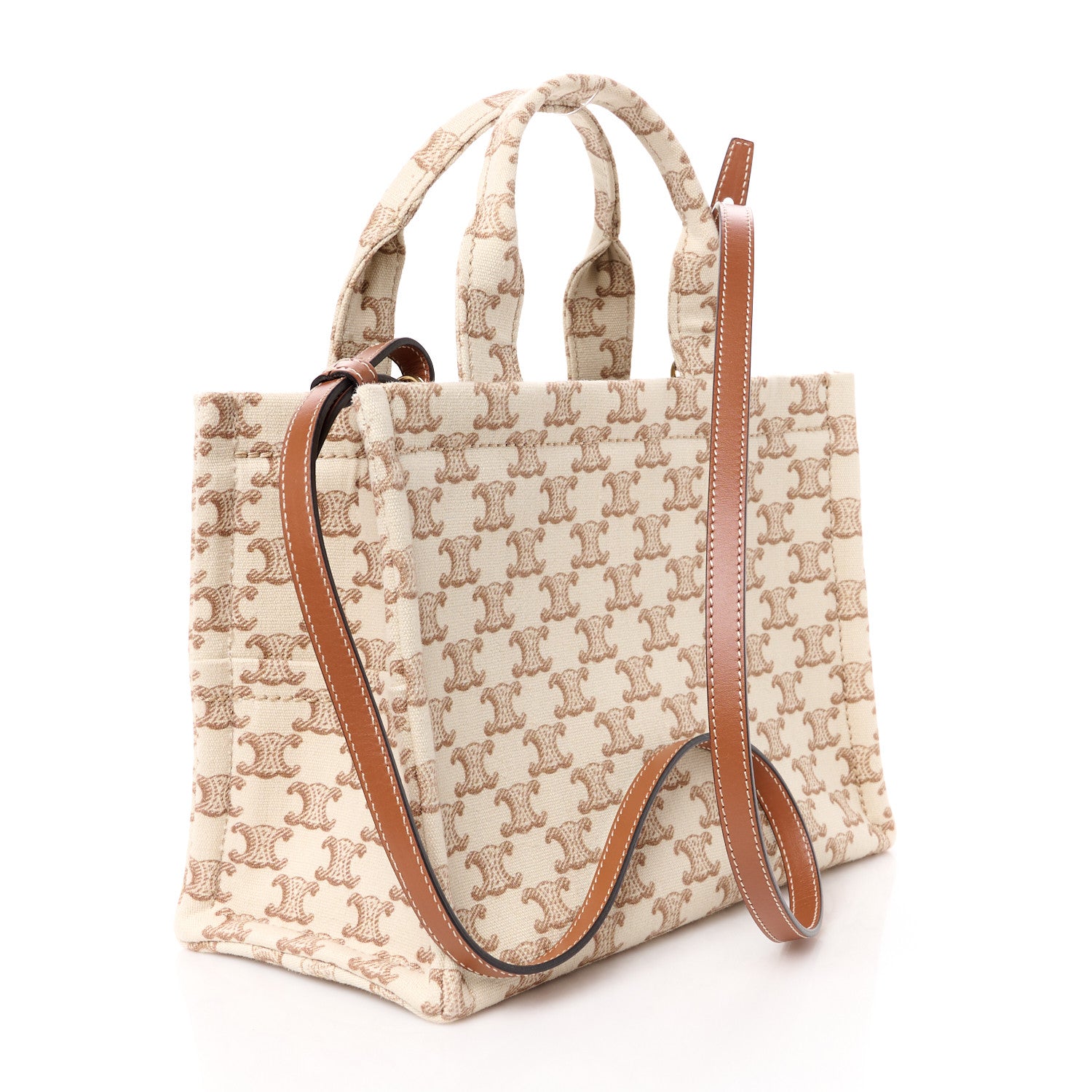 Celine Canvas Calfskin Triomphe Print Small Cabas Thais White 3 of 9