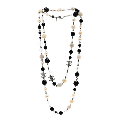 Chanel Pearl Beaded Crystal CC Long Necklace Black Silver 3 of 6