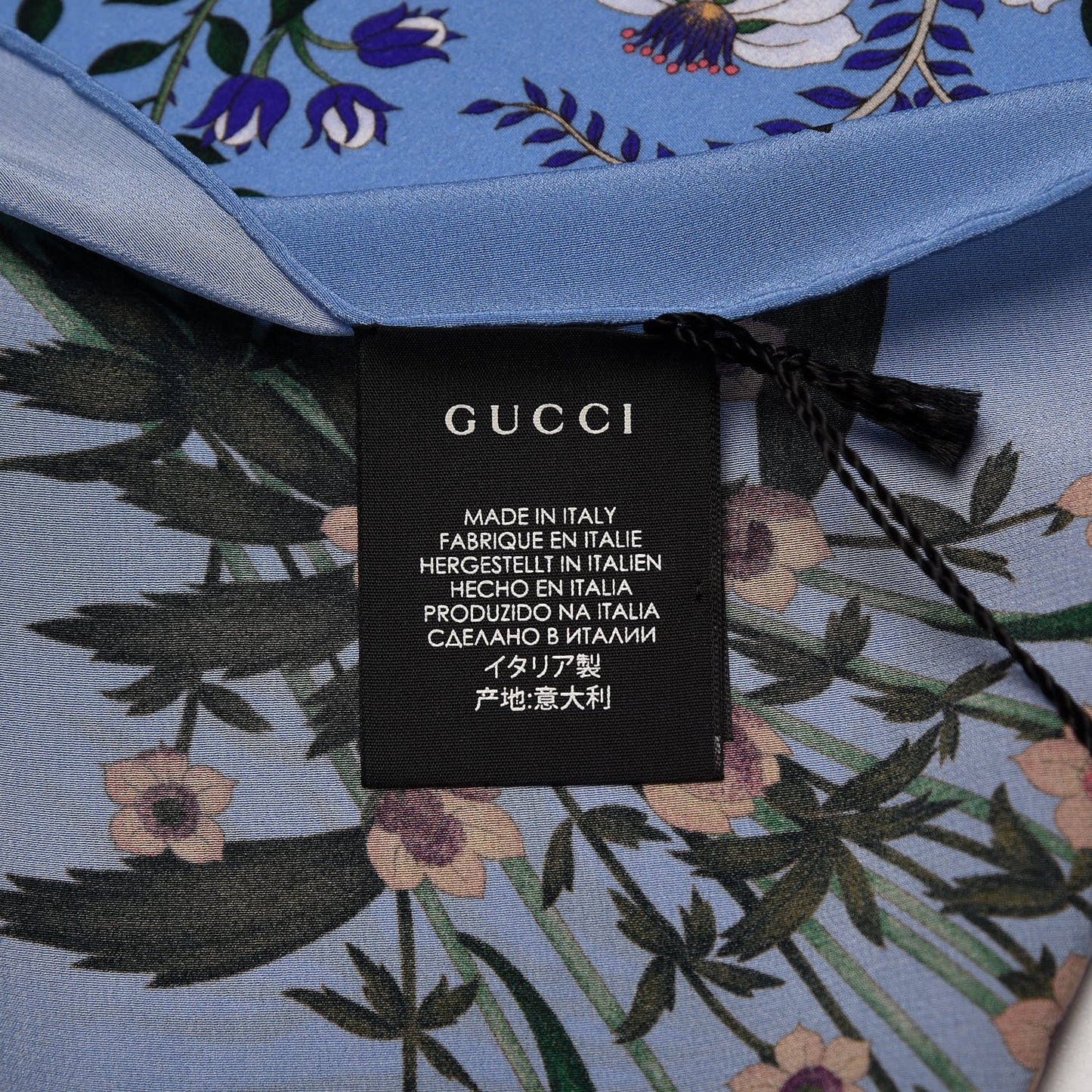 Silk Twill New Flora Square Scarf Bluette