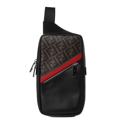 Fendi Glazed Fabric Vitello Liberty FF 1974 Diagonal Sling Bag Tobacco Rosso Black 1 of 4