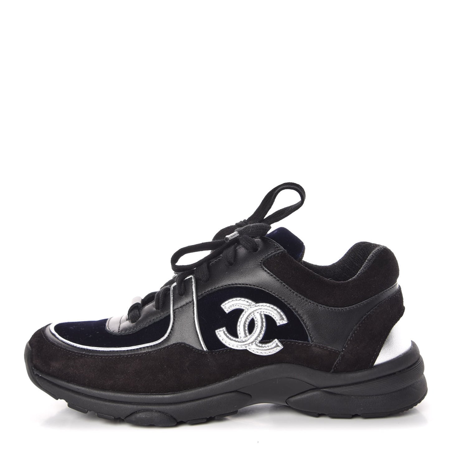 Suede Velvet Lambskin CC Sneakers 37 Black Blue Silver