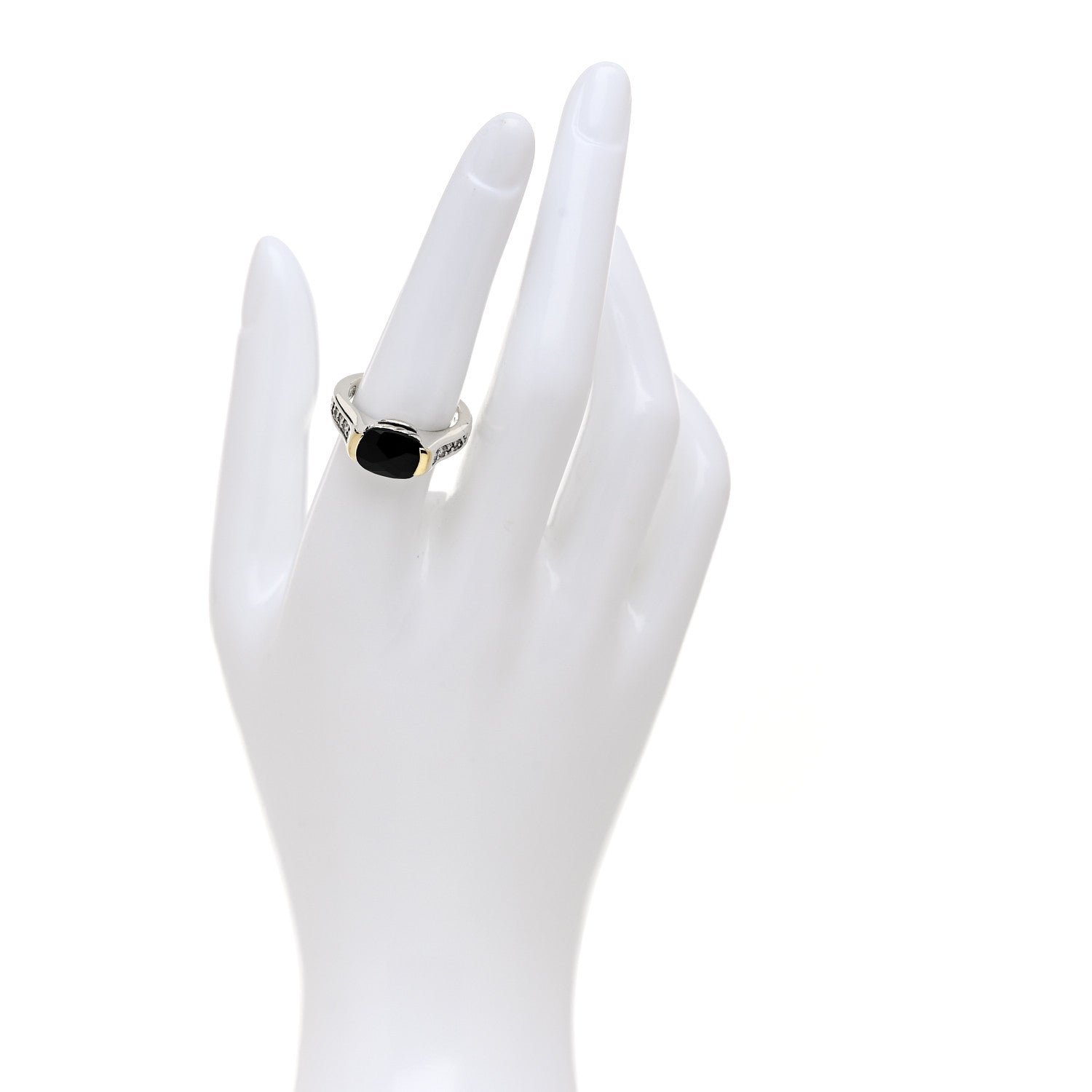 David Yurman Sterling Silver 18K Yellow Gold Black Onyx Ring 54 7 2 of 5