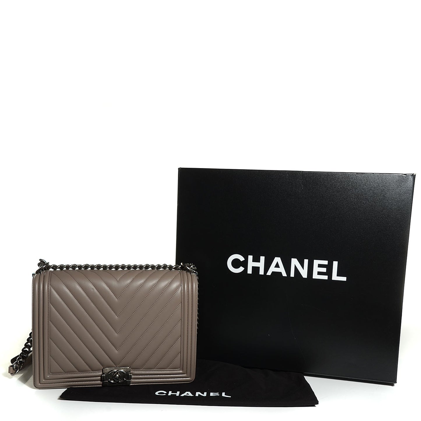 Calfskin Chevron Large Boy Flap Grey