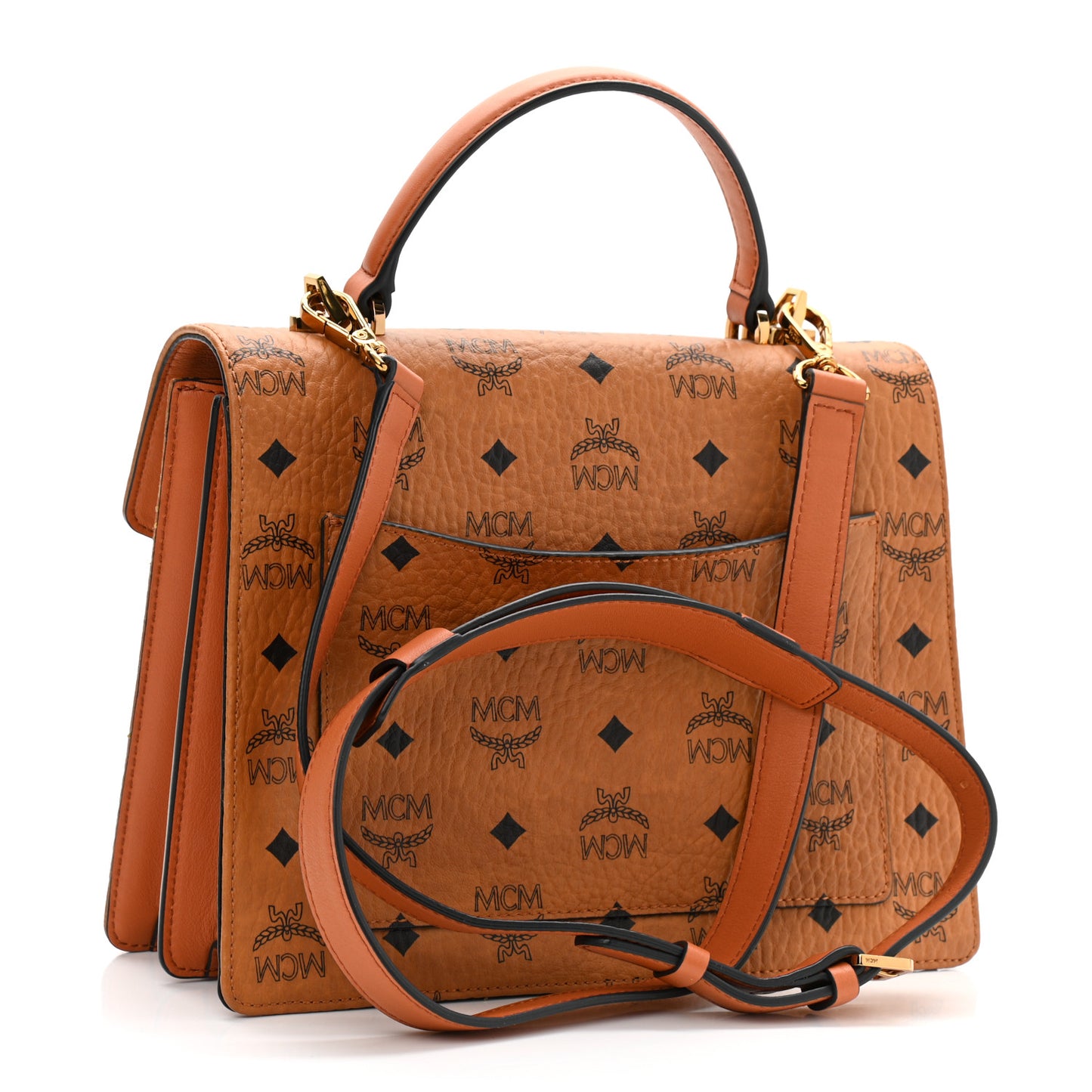 Visetos Medium Patricia Pocket Satchel Cognac