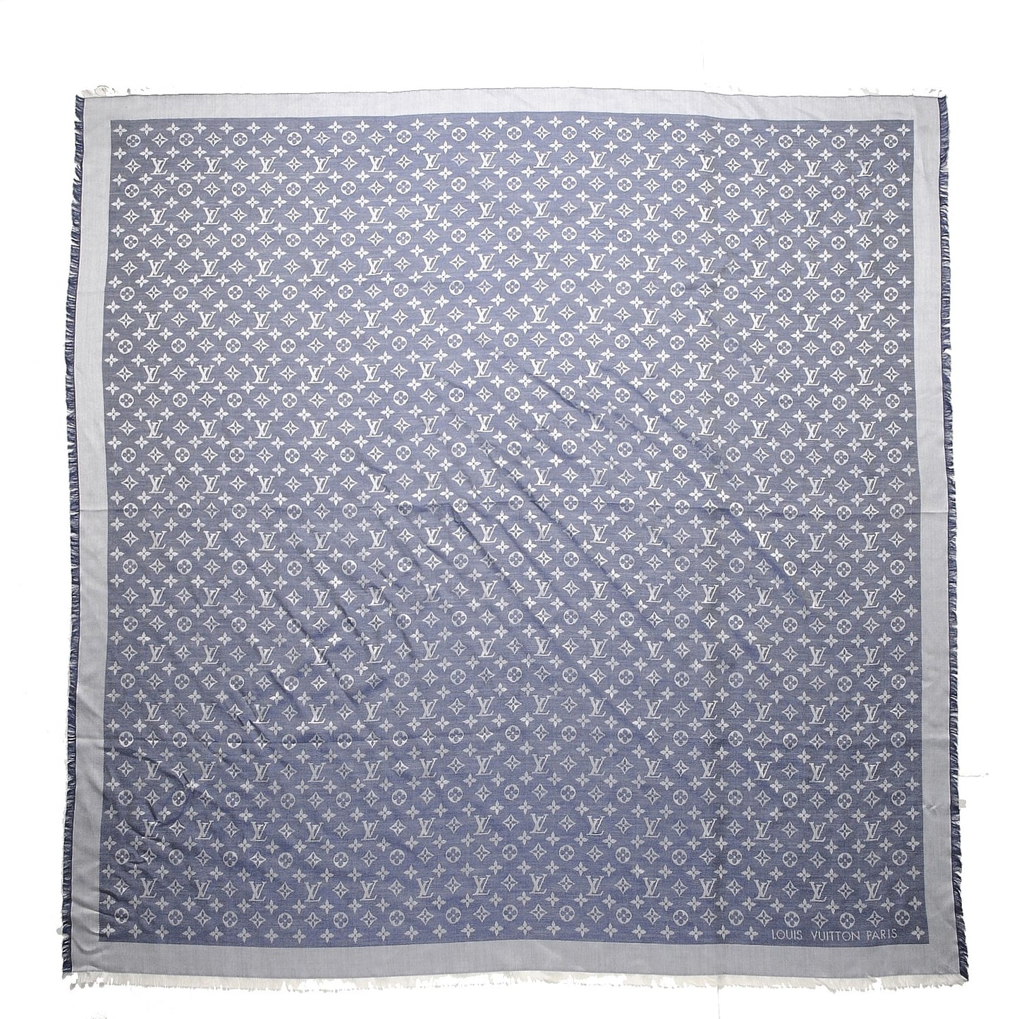 Silk Wool Monogram Denim Shawl Blue