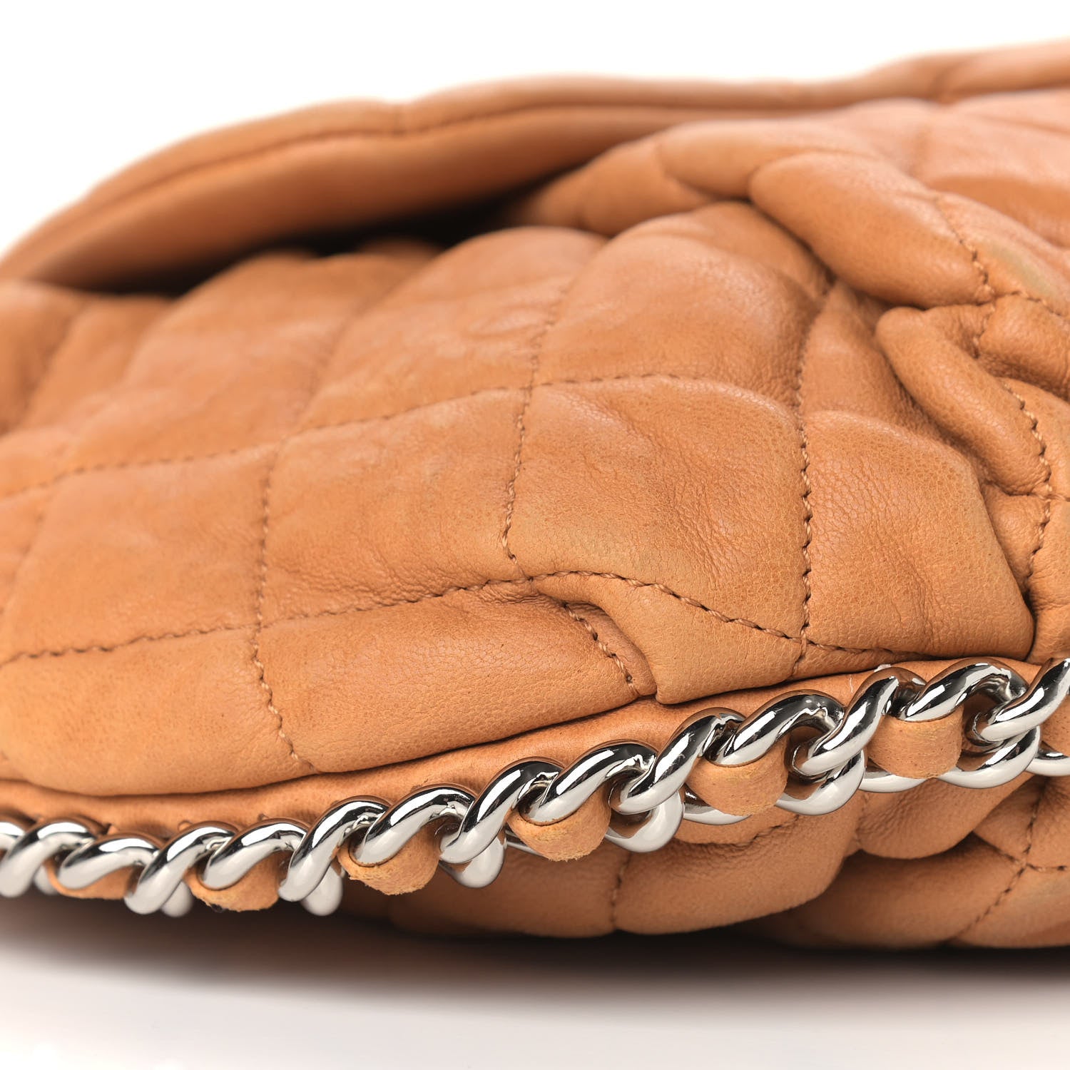 Chanel Washed Lambskin Quilted Large Chain Around Messenger Dark Beige 8 of 11